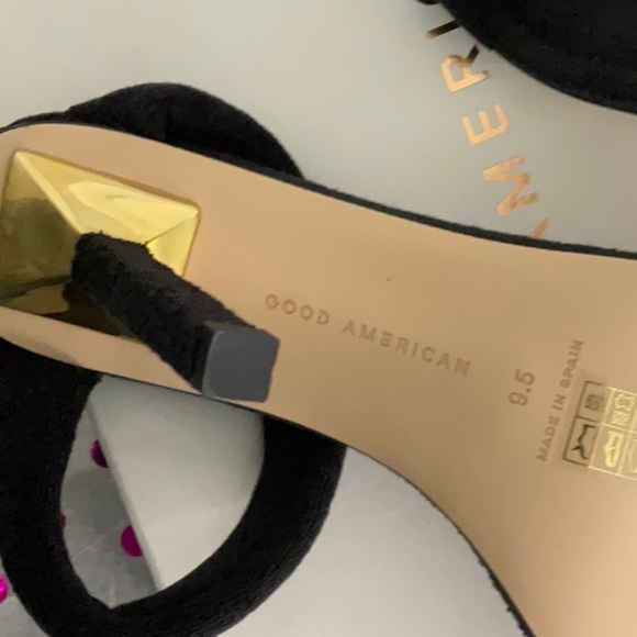 Good American Black Terry Slip On Heeled Sandals NIB